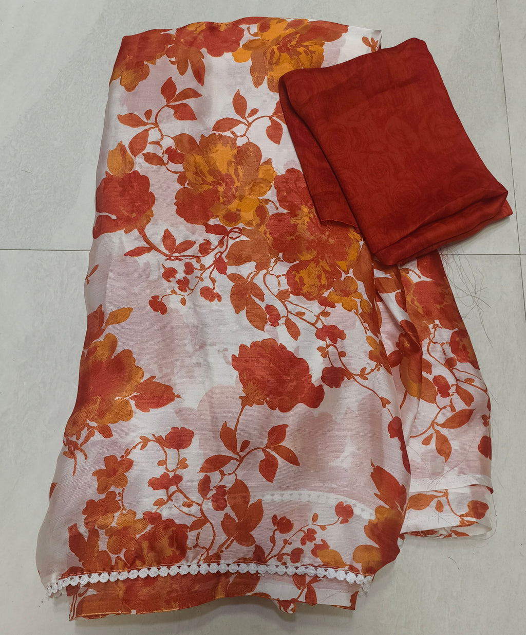 Beautiful Orange Floral Printed Georgette Saree