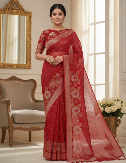 jute tussar saree with a rich pallu