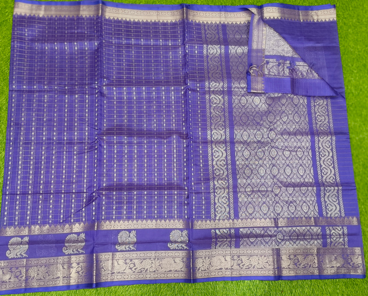 Mangalagiri  Pattu Sarees With Checks And Gap Border Design