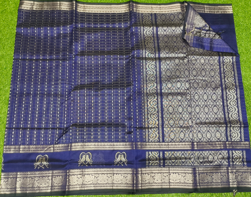 Mangalagiri  Pattu Sarees With Checks And Gap Border Design