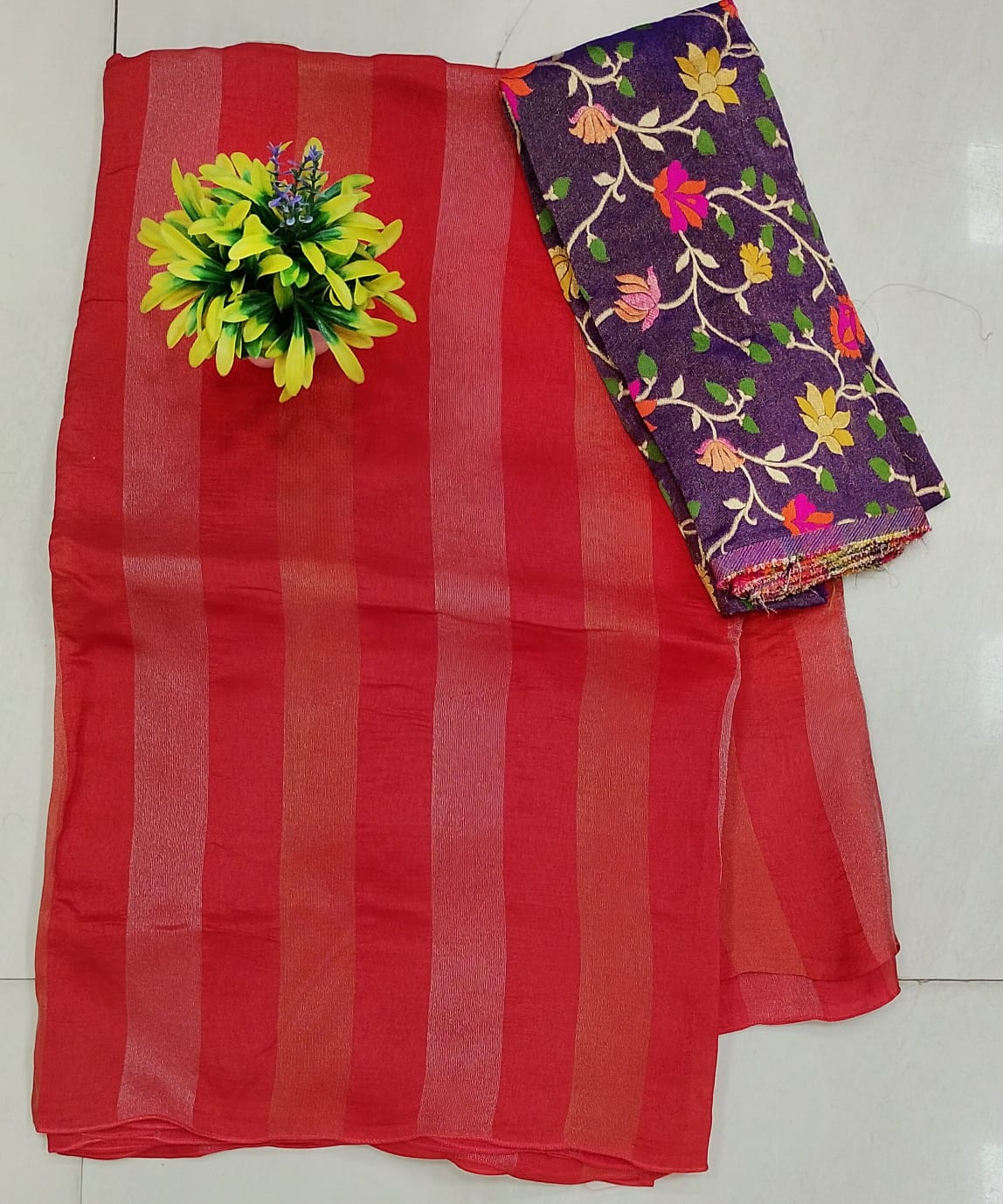 Banaras saree with contrast blouse