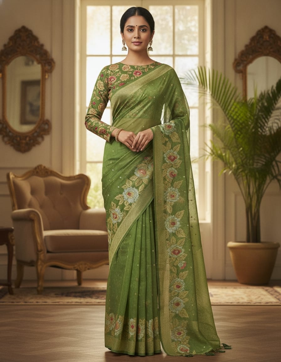 jute tussar saree with a rich pallu
