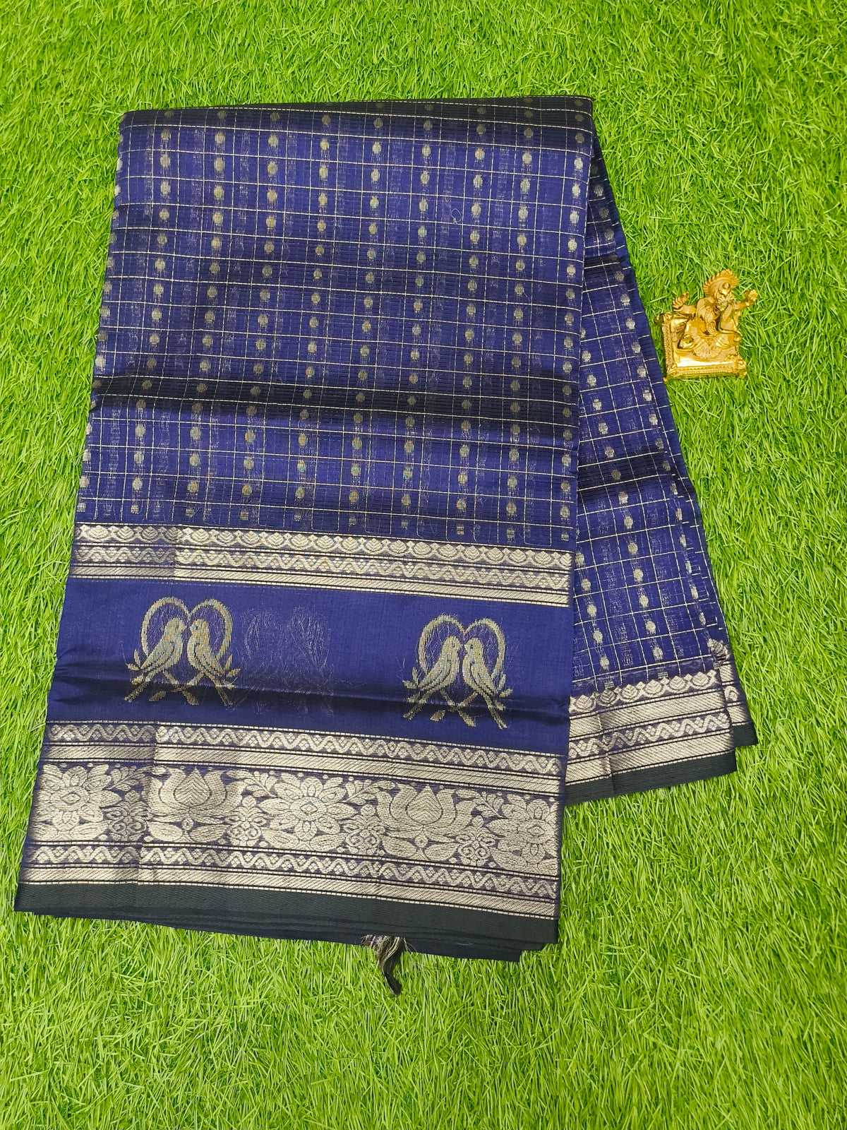 Mangalagiri  Pattu Sarees With Checks And Gap Border Design