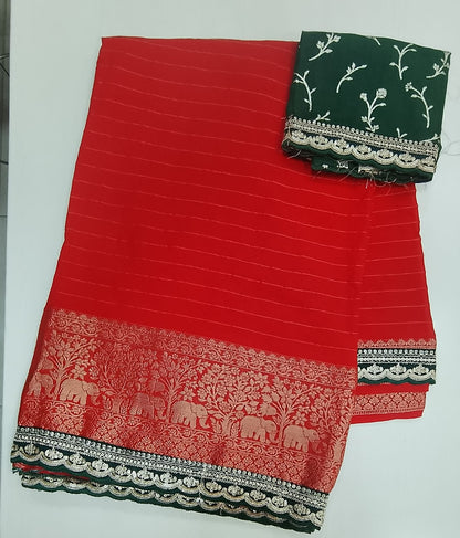 banaras saree with a contrast blouse