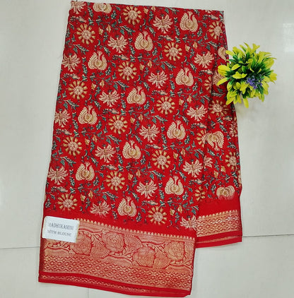 Elegant Red Banarasi printed saree
