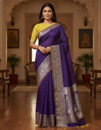 banaras saree with a contrast blouse