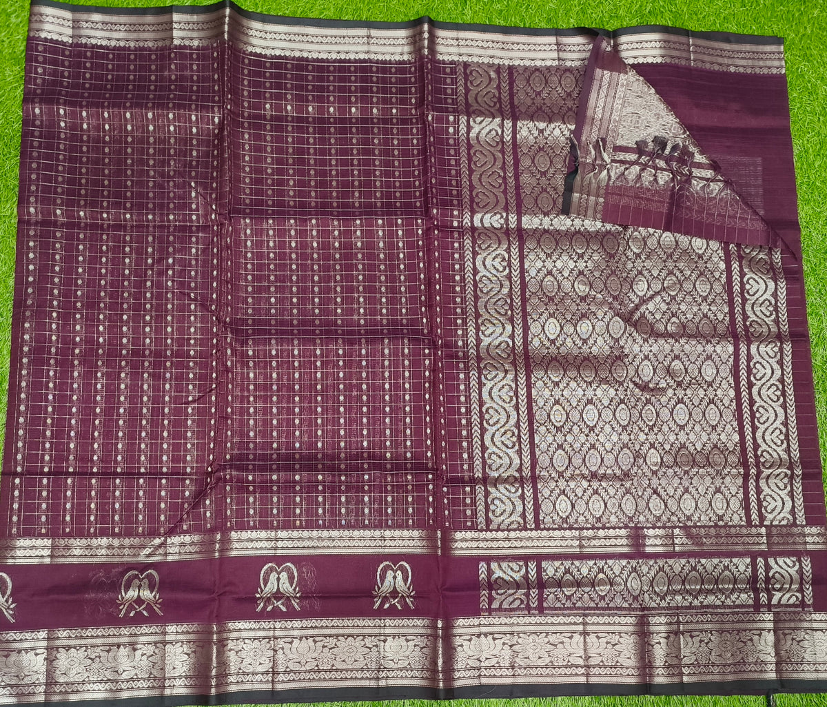 Mangalagiri  Pattu Sarees With Checks And Gap Border Design