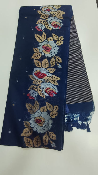 jute tussar saree with a rich pallu
