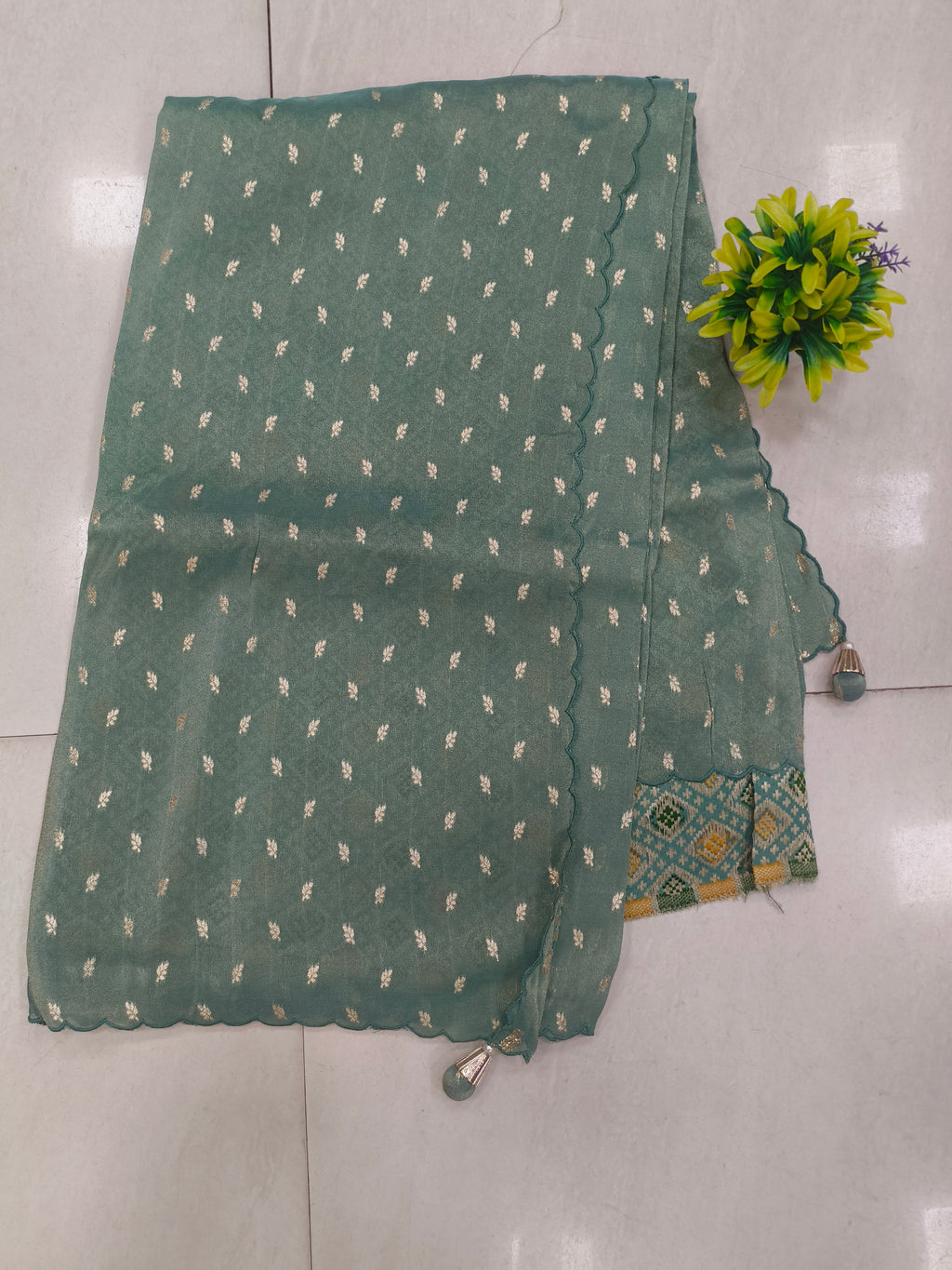 Tissue Georgette border less With Patola Weaving Blouse
