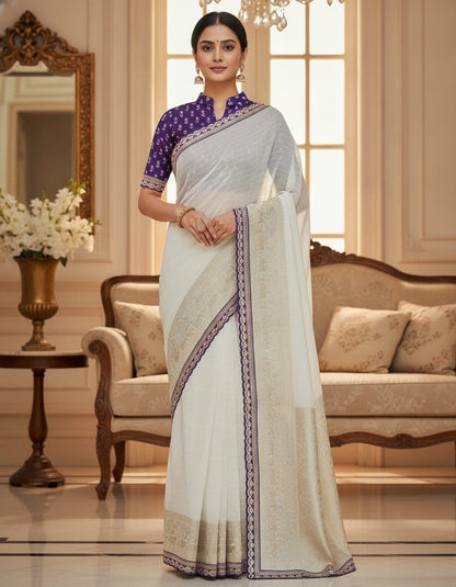 banaras saree with a contrast blouse