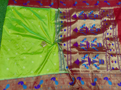 Narayanpet saree parrot green with paithani border