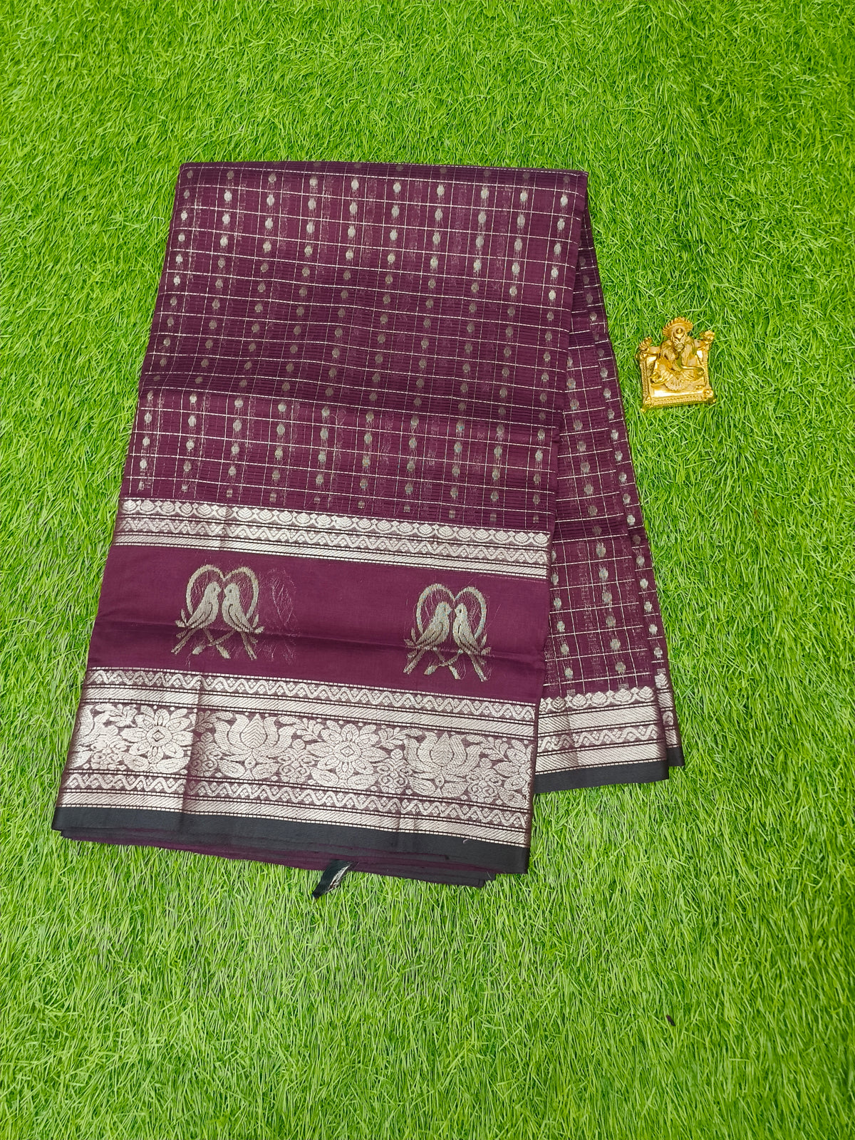 Mangalagiri  Pattu Sarees With Checks And Gap Border Design