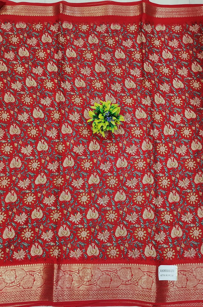 Elegant Red Banarasi printed saree