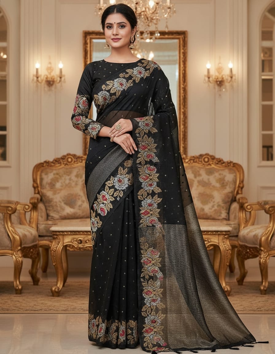 jute tussar saree with a rich pallu