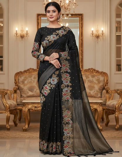 jute tussar saree with a rich pallu
