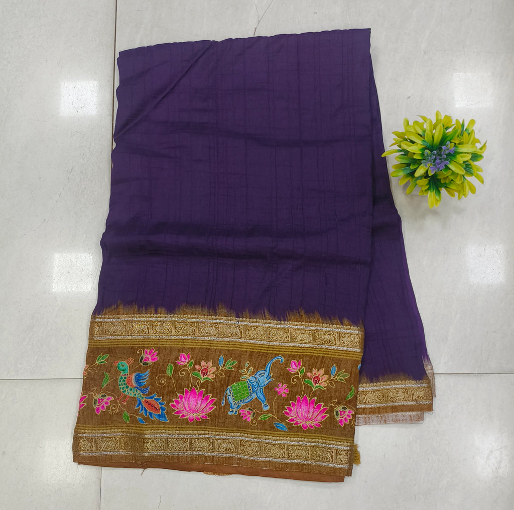 Tussar silk kalamkari Saree