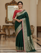 Banaras Saree With A  Contrast Blouse